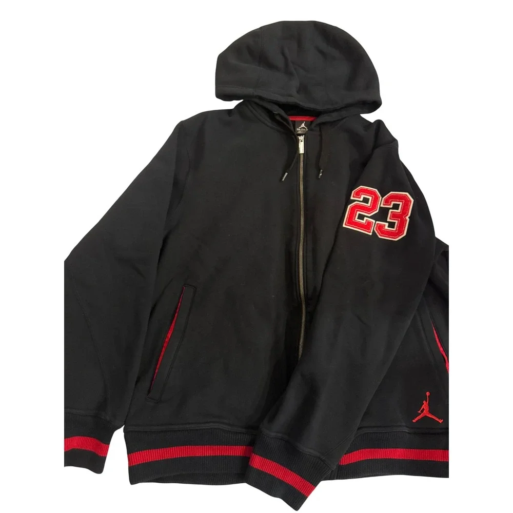 Jordan Mens Hoodie Sweatshirt Size XXL Black Red Jumpman #23 Varsity Full Zip